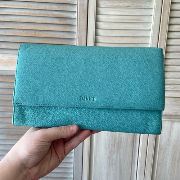 Danier Accessories - DANIER blue leather passport holder with yellow interior